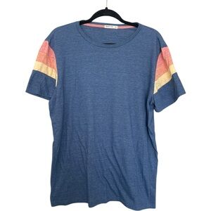 Marine Layer Blue T-Shirt with Striped Sleeves